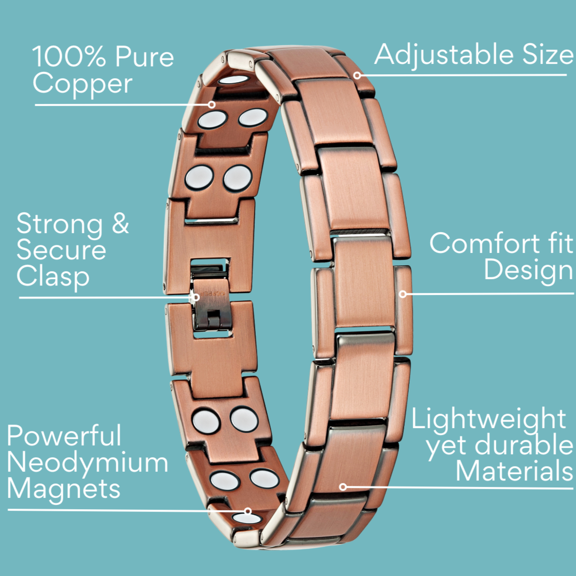 Mens Double Strength Copper Magnetic Therapy Bracelet