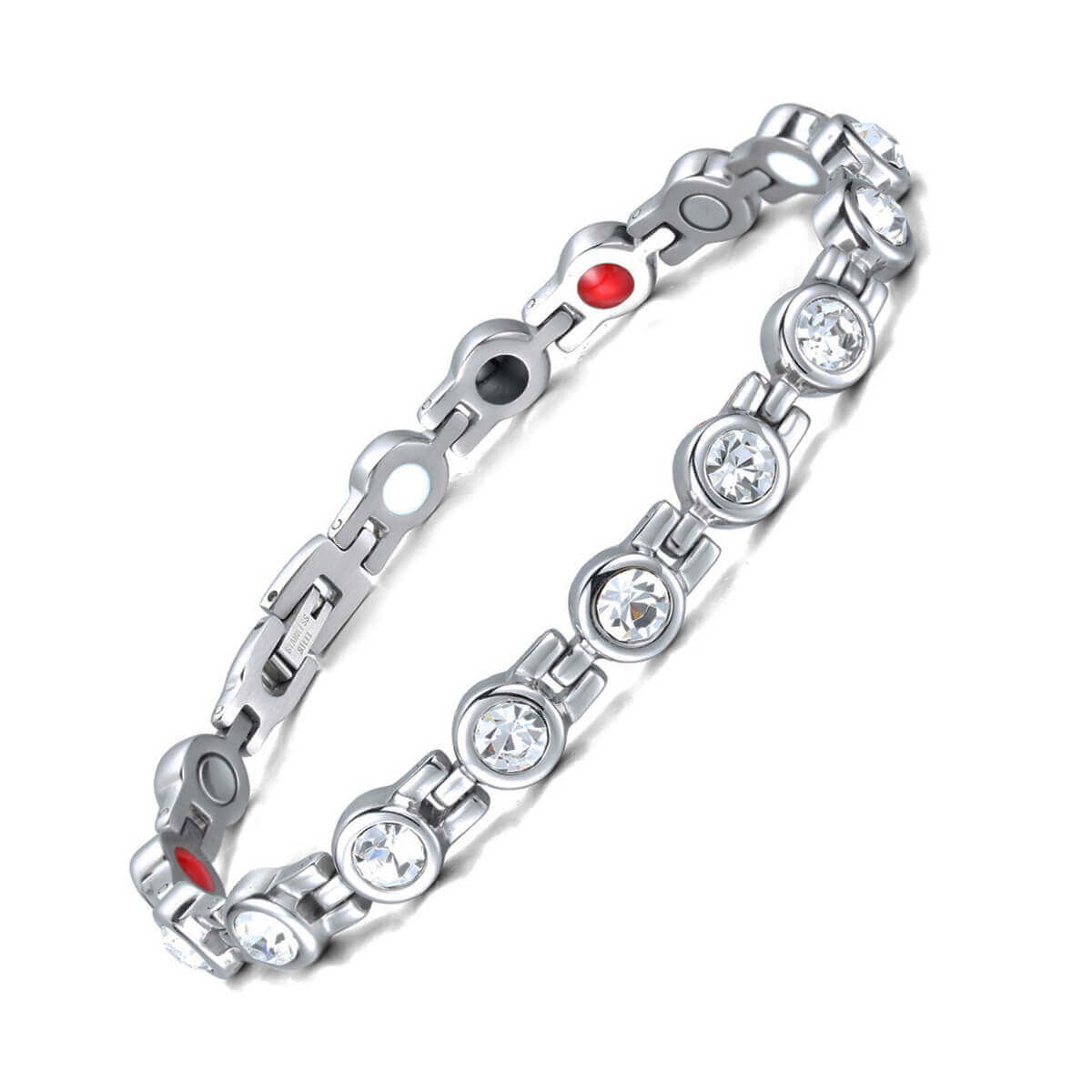 Ladies Four Elements Clear Gem Stone Titanium Magnetic Bracelet