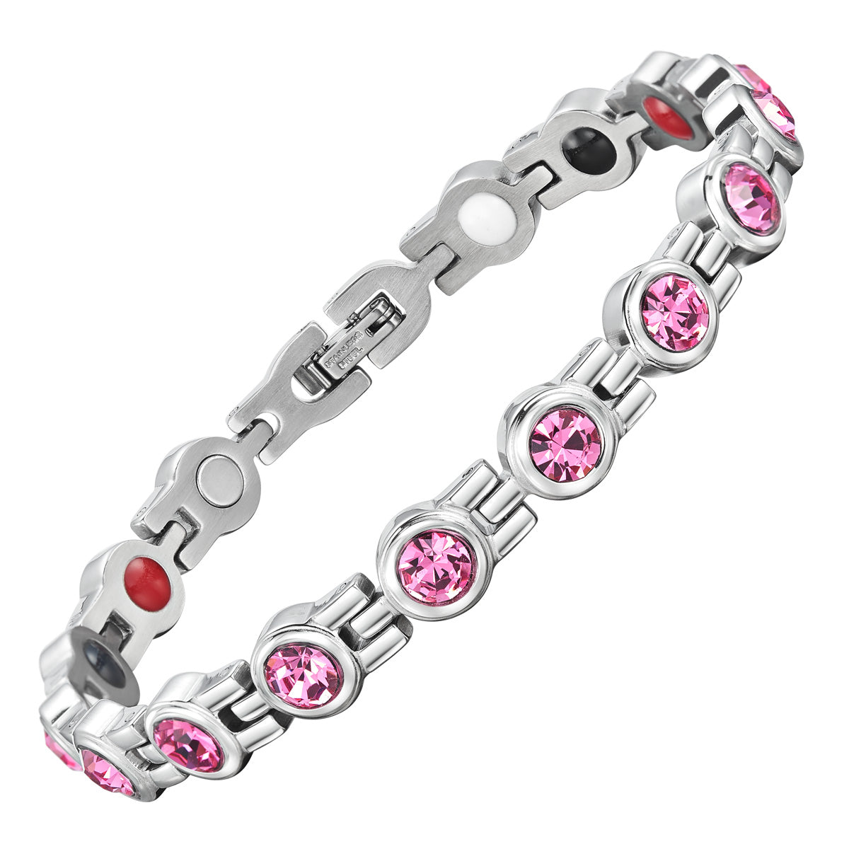 Ladies Four Elements Pink Gem Stone Titanium Magnetic Bracelet