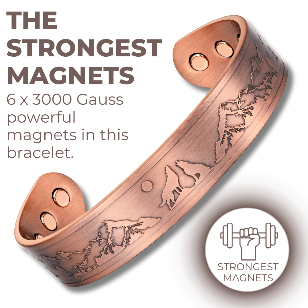 Mens Copper Magnetic Bangle Bracelet Wolf Design