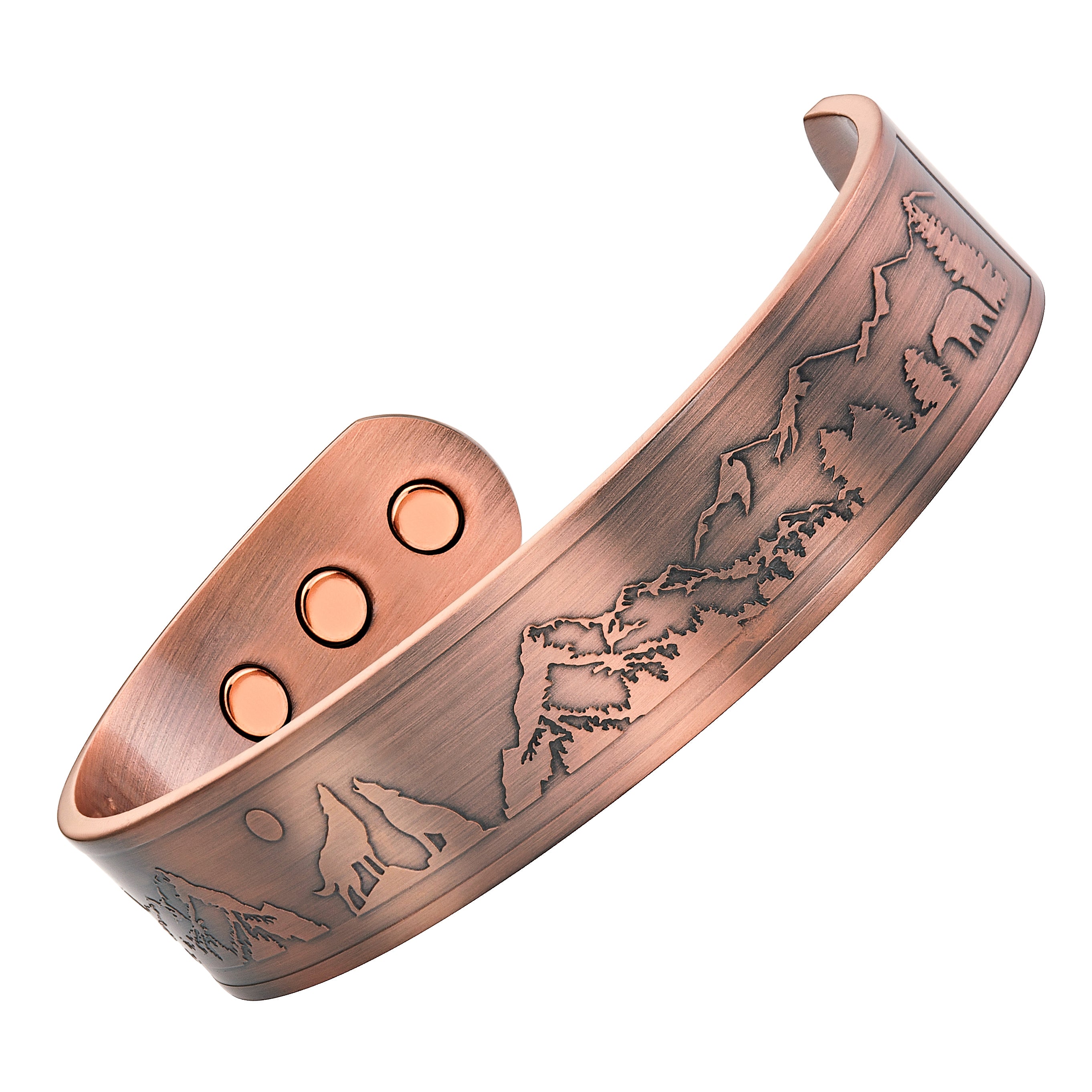 Mens Copper Magnetic Bangle Bracelet Wolf Design