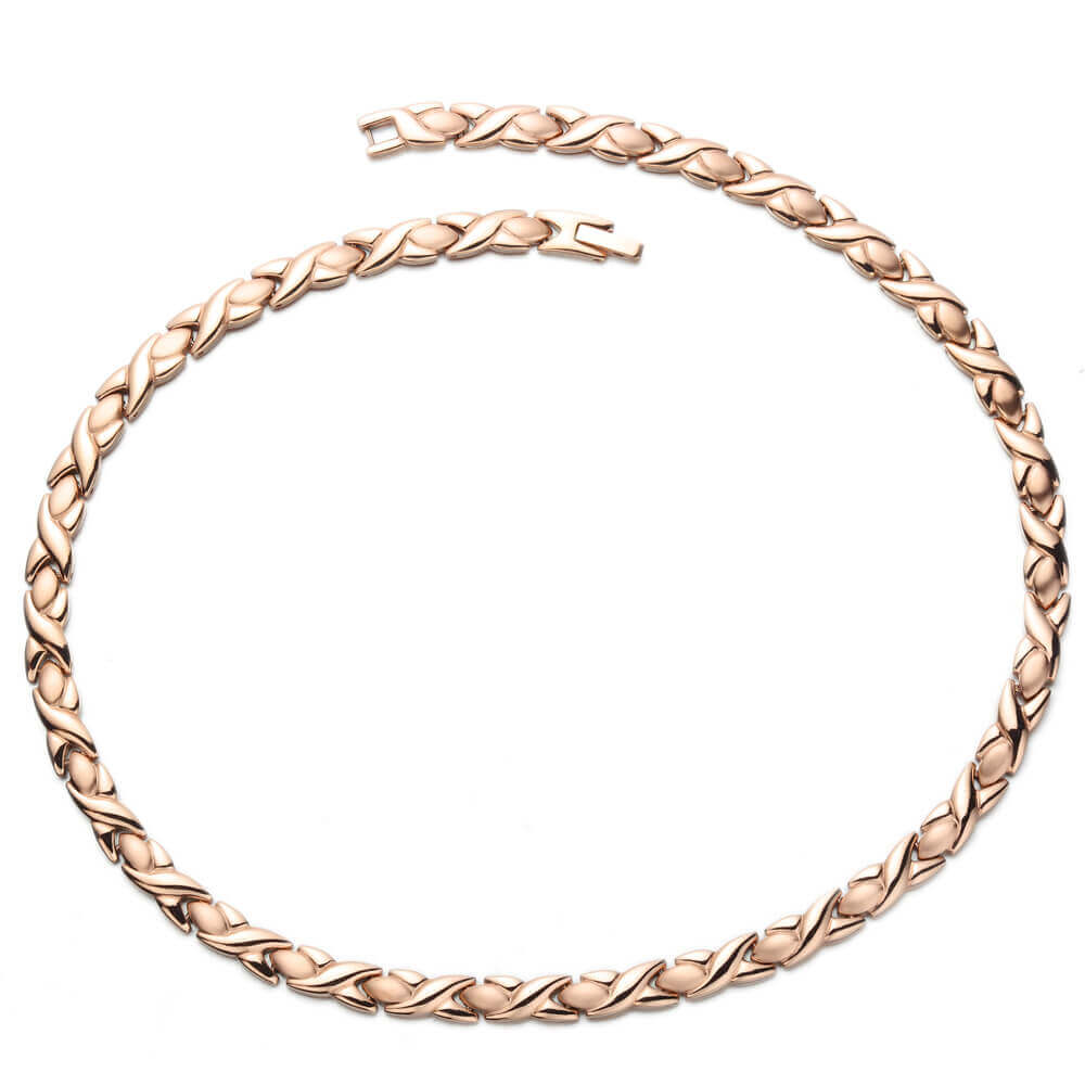 Ladies Rose Gold Tone Stainless Steel Magnetic Therapy Necklace Necklace