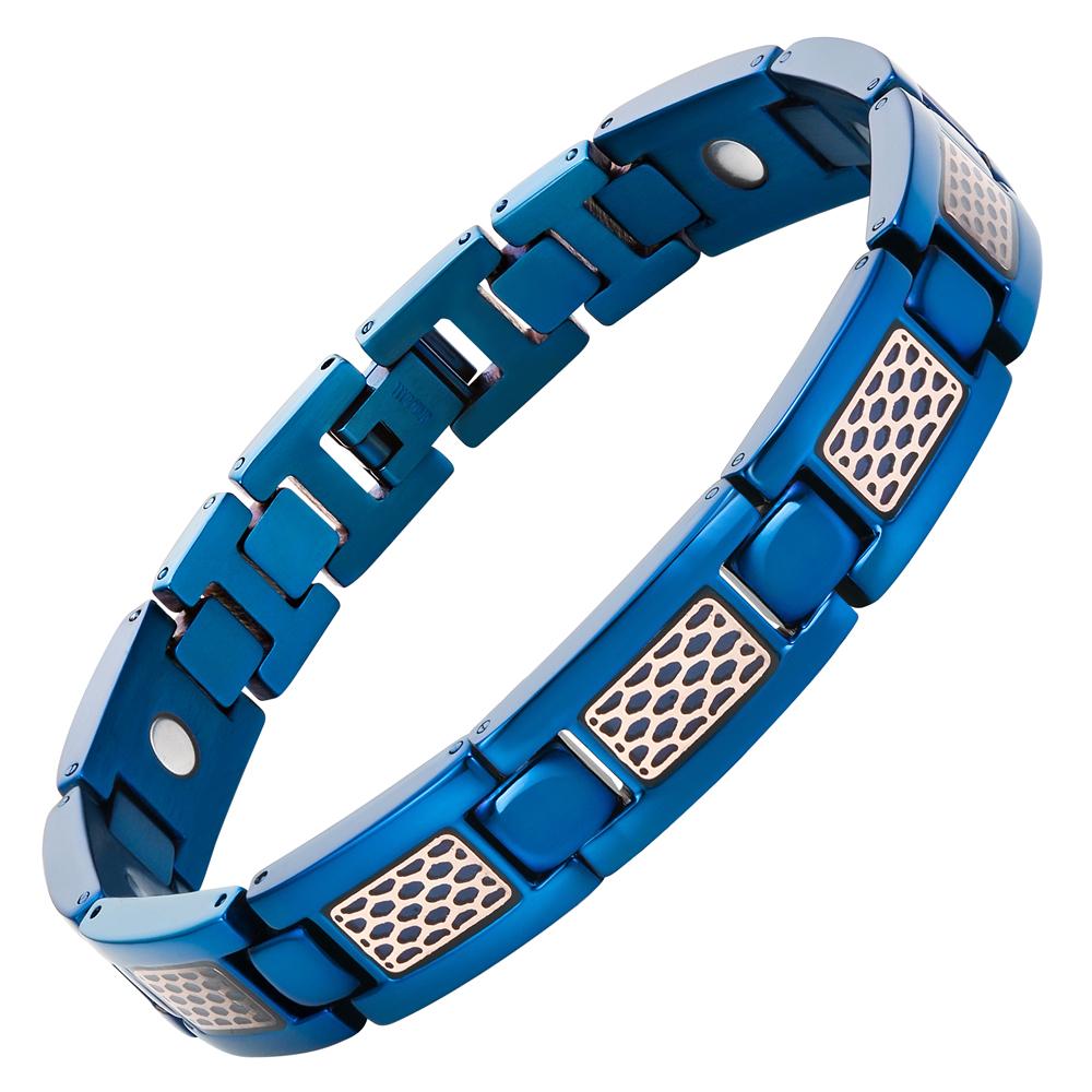Mens Magnetic Therapy Bracelet Blue Titanium
