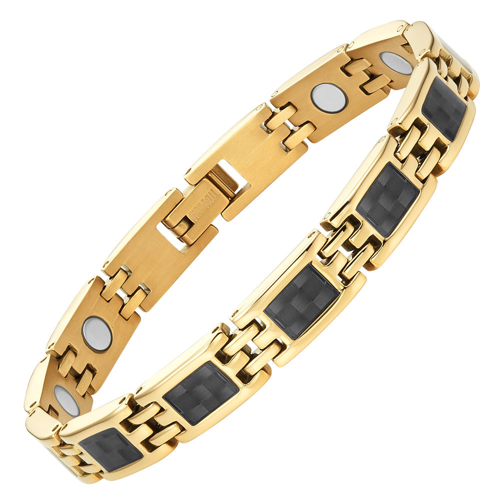 Ladies Magnetic Therapy Bracelet - Gold with Black carbon fiber