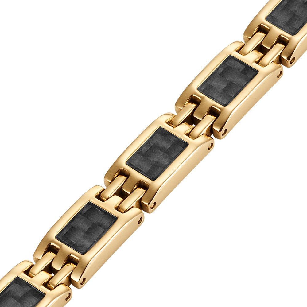 Ladies Magnetic Therapy Bracelet - Gold with Black carbon fiber