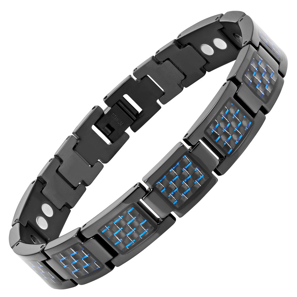 Mens Double Row Magnets Magnetic Bracelet - Blue Carbon Fiber