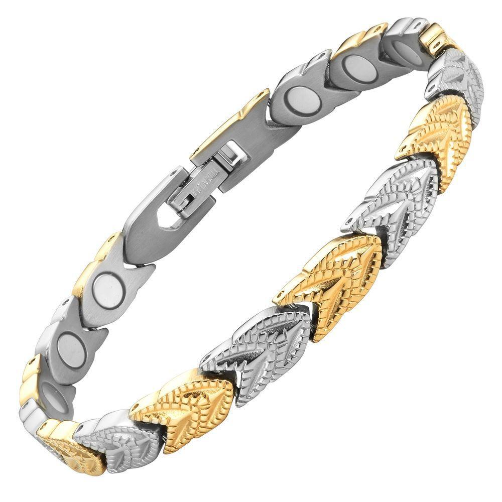 New Ladies Two Tone Titanium Magnetic Bracelet + Free Adjuster Gift Box